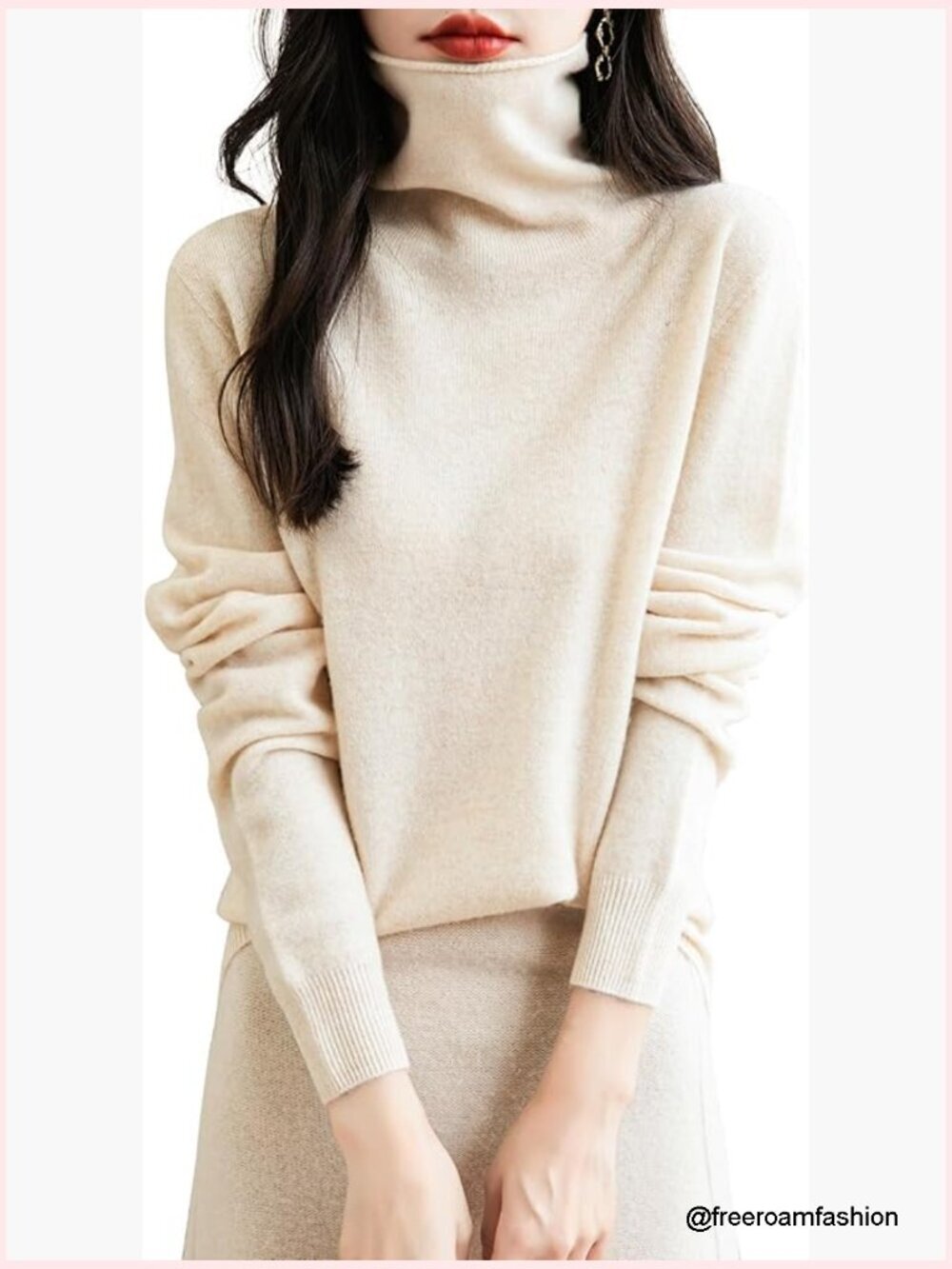 100% Merino Wool Seamless Turtleneck Sweater Long Sleeve Pullover